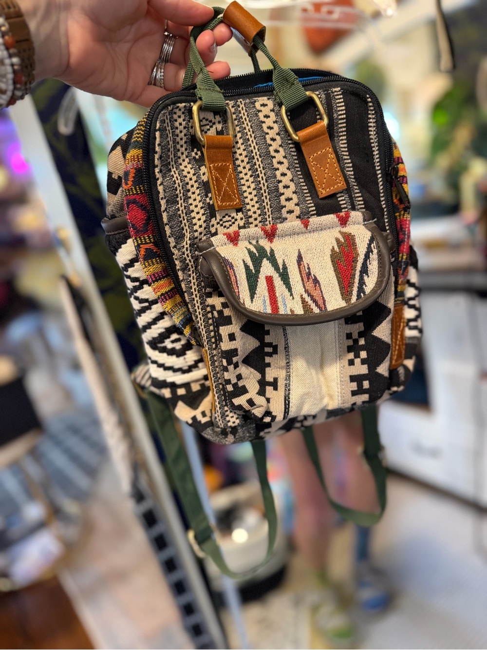 Boho Mini Backpack - Black & Cream Pattern